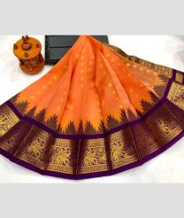 coral red colour chenderi silk sarees with Kuppadam Border design