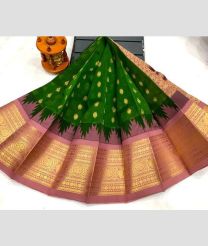 green and brown colour chenderi silk sarees with Kuppadam Border design