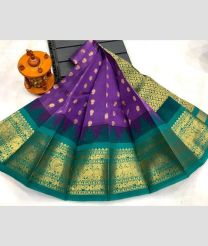 purple and silver colour chenderi silk sarees with Kuppadam Border design
