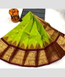 olive green and brown colour chenderi silk sarees with Kuppadam Border design
