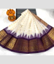 white and brown colour chenderi silk sarees with Kuppadam Border design