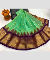 cyan blue and brown colour chenderi silk sarees with Kuppadam Border design