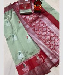 gray colour chenderi silk sarees with All over Buttas design