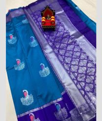 blue colour chenderi silk sarees with All over Buttas design