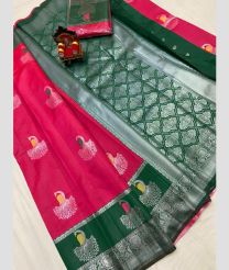 magenta red colour chenderi silk sarees with All over Buttas design