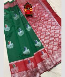green colour chenderi silk sarees with All over Buttas design