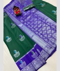 dark green colour chenderi silk sarees with All over Buttas design