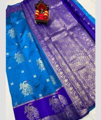 cyan blue colour chenderi silk sarees with All over Buttas design