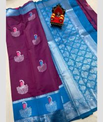 purple colour chenderi silk sarees with All over Buttas design