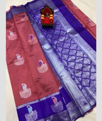 coral colour chenderi silk sarees with All over Buttas design