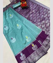cyan blue colour chenderi silk sarees with All over Buttas design