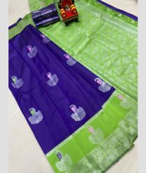 navy blue colour chenderi silk sarees with All over Buttas design