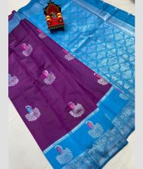 purple colour chenderi silk sarees with All over Buttas design