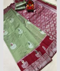 gray colour chenderi silk sarees with All over Buttas design