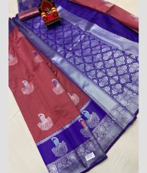 coral and silver colour chenderi silk sarees with All over Buttas design
