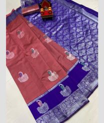 coral colour chenderi silk sarees with All over Buttas design