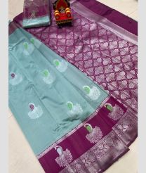 light blue colour chenderi silk sarees with All over Buttas design