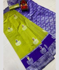 olive green colour chenderi silk sarees with All over Buttas design