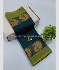 Teal and Green chettinad cotton sarees with Fancy Border design - CHTC0000103