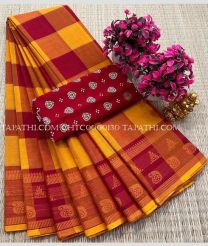 yellow and magenta red colour chettinad cotton sarees with All over Checks design - CHTC0000130
