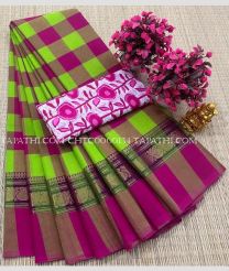 light green and purple colour chettinad cotton sarees with All over Checks design - CHTC0000134