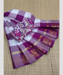 White and Magenta chettinad cotton sarees with Fancy Border design