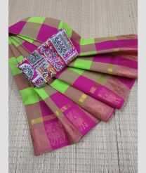 Lite Parrot Green and Pink chettinad cotton sarees with Fancy Border design
