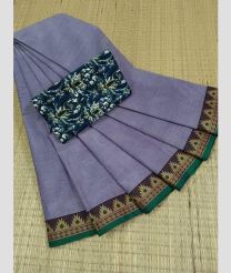 Grey and Green chettinad cotton sarees with Fancy Border design