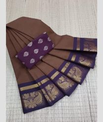 Chocolate and Plum Purple chettinad cotton sarees with Fancy Border design