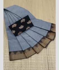 Grey and Charcoal Black chettinad cotton sarees with Fancy Border design