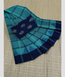 Blue Jay and Navy Blue chettinad cotton sarees with Fancy Border design