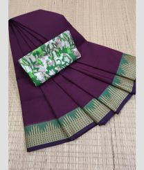 Dark Magenta and Fern Green chettinad cotton sarees with Fancy Border design