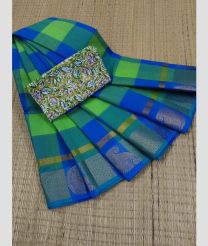 Parrot Green and Royal Blue chettinad cotton sarees with Fancy Border design