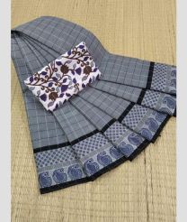 Grey and White chettinad cotton sarees with Fancy Border design