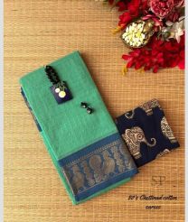 Aquamarine and Blue chettinad cotton sarees with Jari Border design