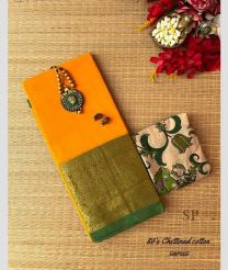 Mango Yellow and Green chettinad cotton sarees with Jari Border design
