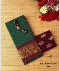 Green and Maroon chettinad cotton sarees with Jari Border design