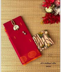 Crimson and Half White chettinad cotton sarees with Jari Border design