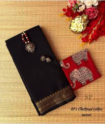 Black and Red chettinad cotton sarees with Jari Border design