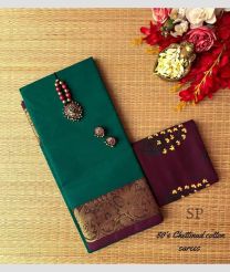 Medium Teal and Dark Magenta chettinad cotton sarees with Jari Border design