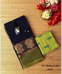 Black and Mustard Yellow chettinad cotton sarees with Jari Border design