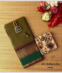 Olive and Green chettinad cotton sarees with Jari Border design