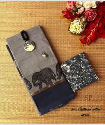 Grey and Charcoal Black chettinad cotton sarees with Jari Border design