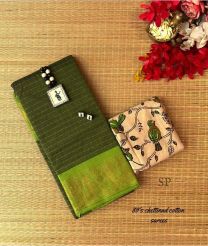 Olive and Lite Parrot Green chettinad cotton sarees with Jari Border design