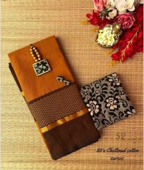 Orange and Brown chettinad cotton sarees with Jari Border design