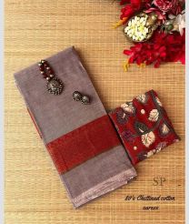 Granite and Red chettinad cotton sarees with Jari Border design