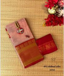 Copper and Red chettinad cotton sarees with Jari Border design