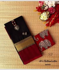 Black and Maroon chettinad cotton sarees with Jari Border design