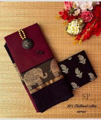Maroon and Black chettinad cotton sarees with Jari Border design