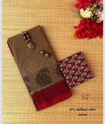 Brown and Red chettinad cotton sarees with Jari Border design